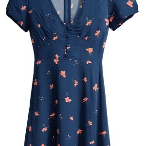 Navy Blue Floral Fit & Flare Dress
